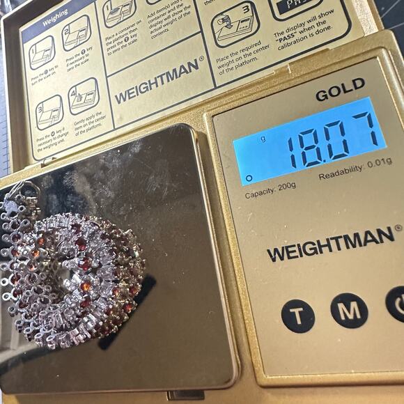 Vintage 925 sterling silver genuine garnets clear quartz tennis bracelet 18.07g - Picture 10 of 10